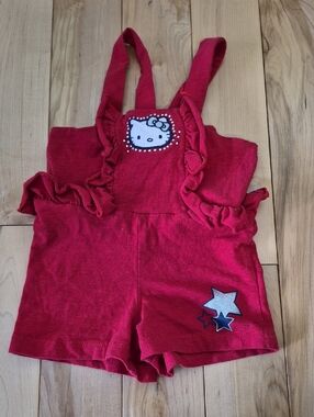 Girls Size 12m Hello Kitty Bright Red Ruffle Strap Romper